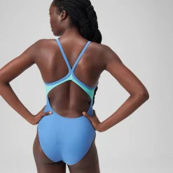 Maillot de bain uni dos nageur Femme bleu
