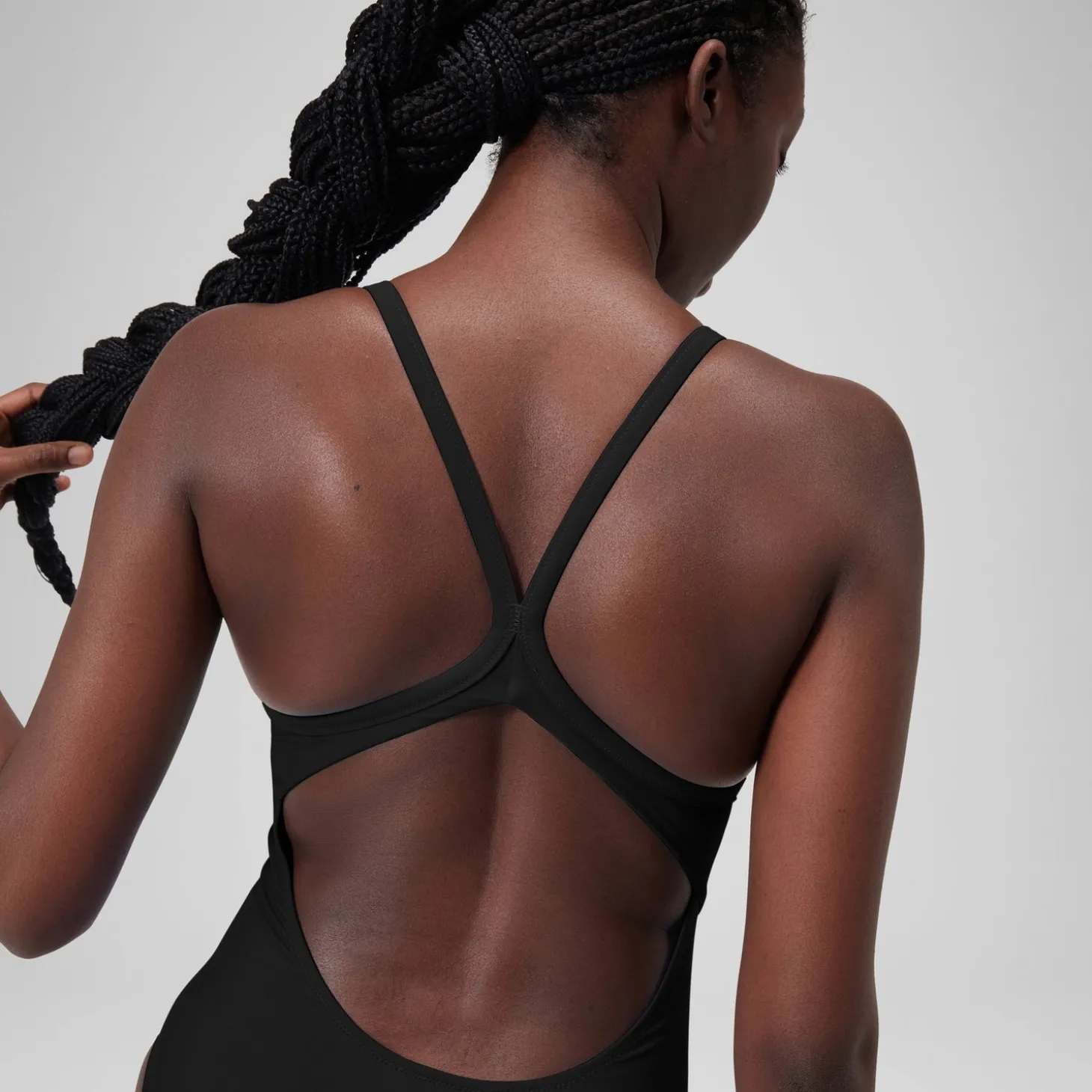 Maillot de bain uni dos nageur Femme Gris foncé