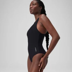 Maillot de bain uni ras de cou échancré Femme Gris foncé