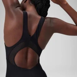 Maillot de bain uni ras de cou échancré Femme Gris foncé