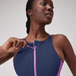 1 pièce color-block zippé pour Femmes Bleu céruléen