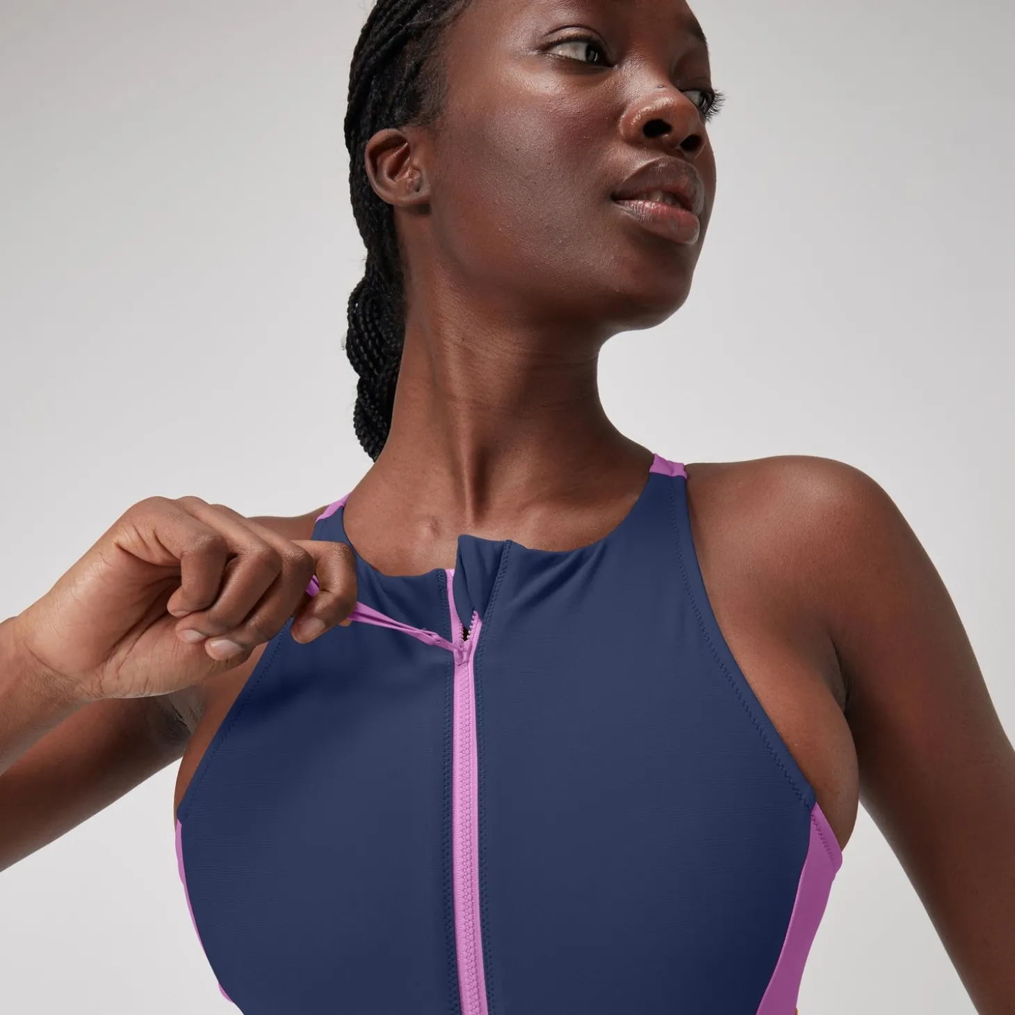 1 pièce color-block zippé pour Femmes Bleu céruléen