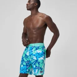Short de bain Bondi imprimé 50 cm, hommes, turquoise/bleu