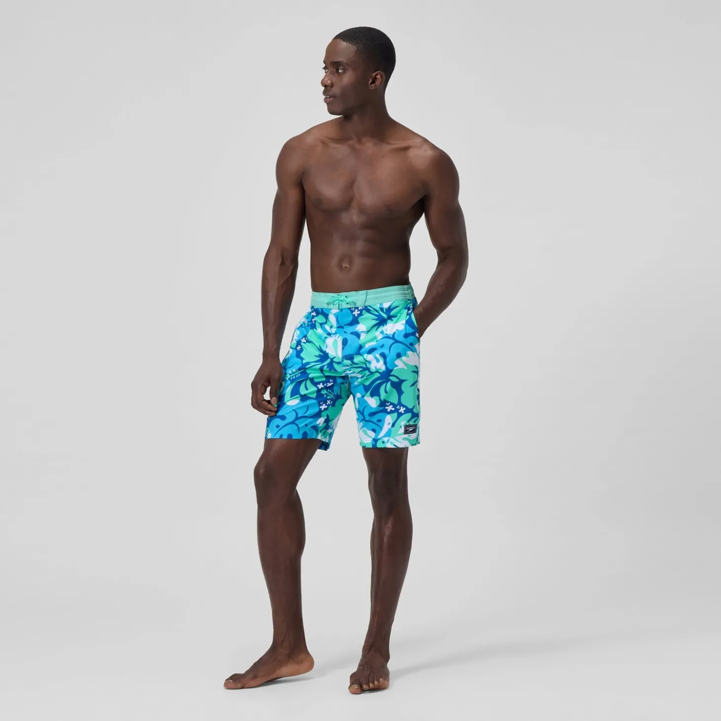 Short de bain Bondi imprimé 50 cm, hommes, turquoise/bleu