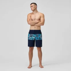 Short de bain Bondi imprimé 50 cm, hommes, bleu marine/bleu