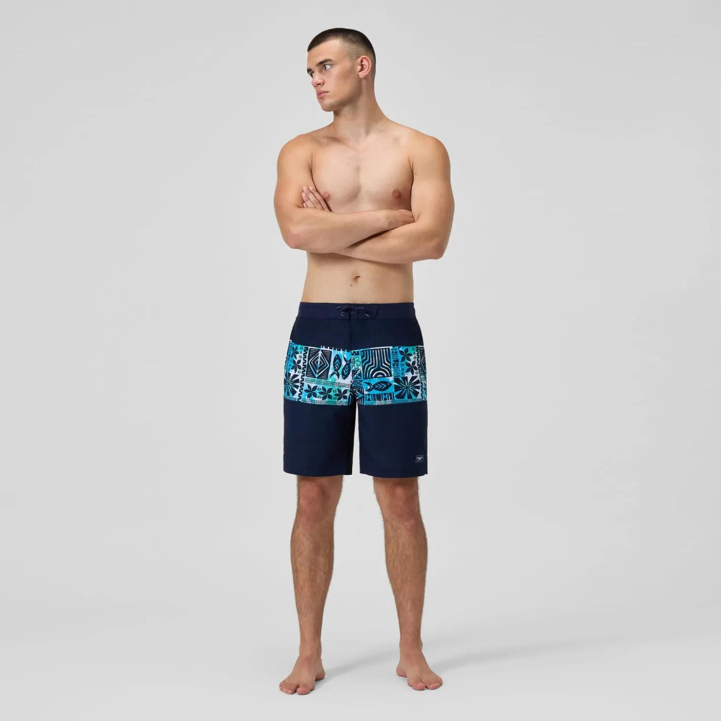 Short de bain Bondi imprimé 50 cm, hommes, bleu marine/bleu