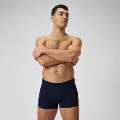 Short de bain Hommes coupe en V Allover Digital pour Hommes Bleu marine profond/Rouge sirène