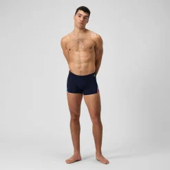 Short de bain Hommes coupe en V Allover Digital pour Hommes Bleu marine profond/Rouge sirène