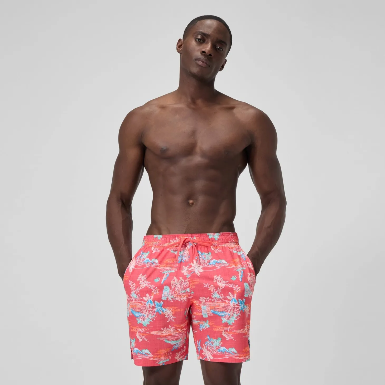 Short de bain Redondo Edge imprimé 45 cm, hommes, orange/bleu