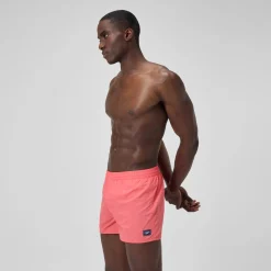 Short de bain Retro uni 33 cm, hommes, corail