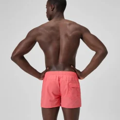 Short de bain Retro uni 33 cm, hommes, corail