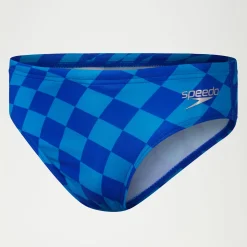 Slip de bain Club Training garçon 6,5 cm Allover Digital Damier Bleu