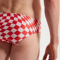 Slip de bain Club Training homme 8 cm Allover Digital Damier Rose/blanc