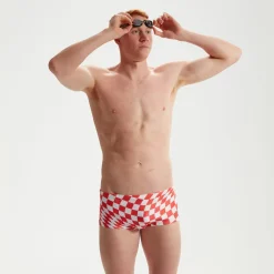 Slip de bain homme Club Training 17 cm Allover Digital Damier Rose/blanc
