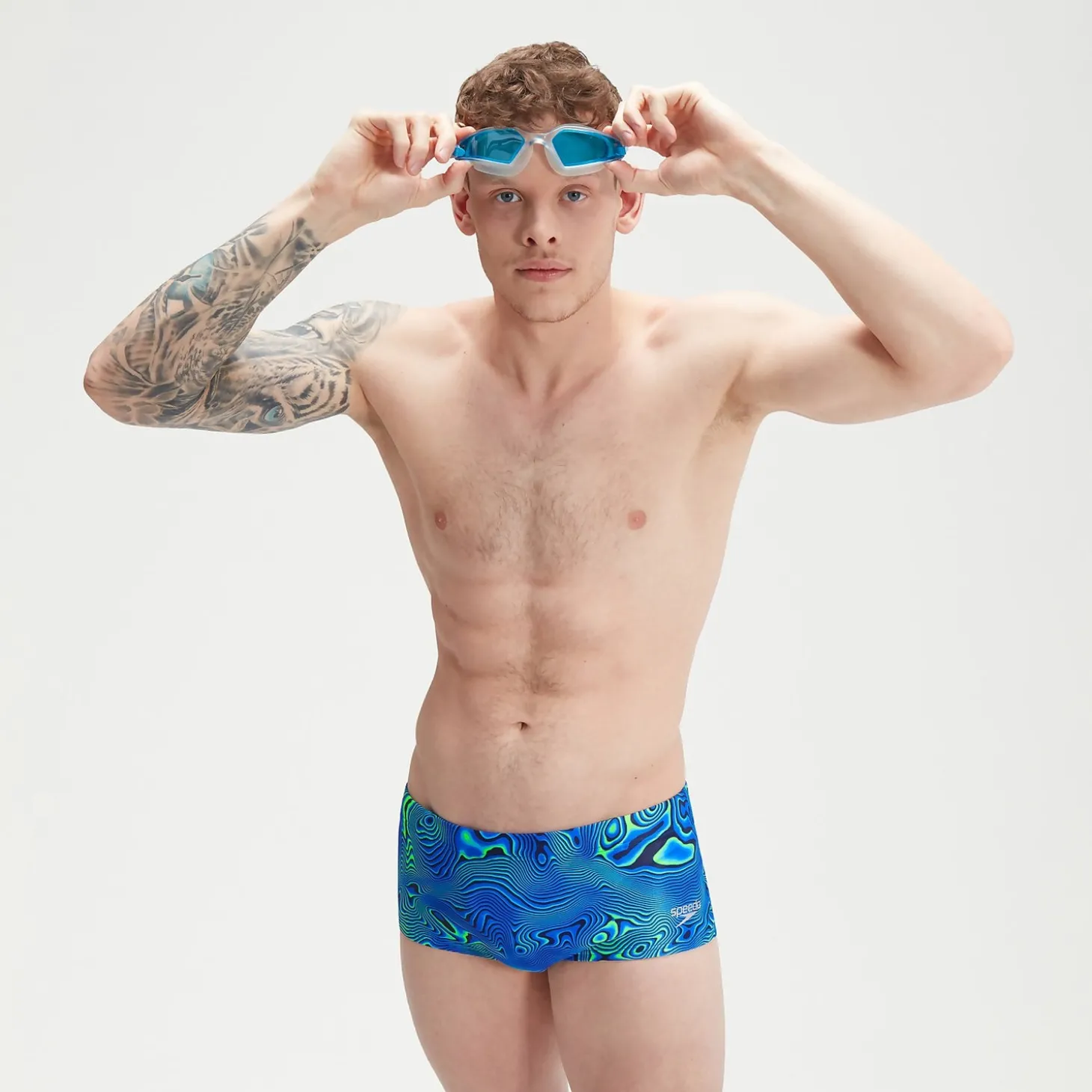 Slip de bain Homme Club Training Allover Digital 17 cm bleu marine/bleu