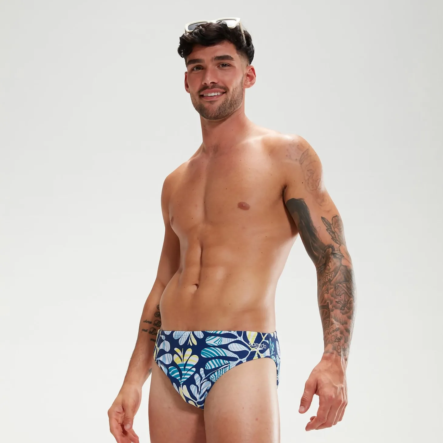 Slip de bain Homme Escape 5 cm bleu/blanc