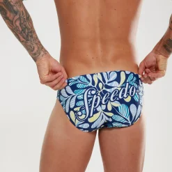 Slip de bain Homme Escape 5 cm bleu/blanc
