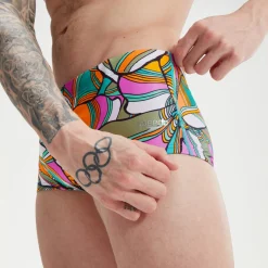 Slip de bain homme pour entraînement en club 17cm Allover Digital Bleu/Vert