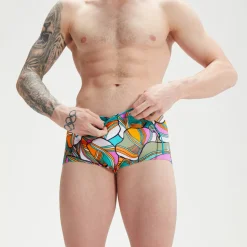 Slip de bain homme pour entraînement en club 17cm Allover Digital Bleu/Vert