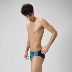 Slip de bain Hommes 7 cm Allover Digital pour Hommes Bleu marine profond/Rouge sirène