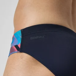 Slip de bain Hommes 7 cm Allover Digital pour Hommes Bleu marine profond/Rouge sirène