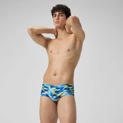 Slip de bain Hommes Allover Digital 14 cm pour Hommes Bleu picton/Jus de citron