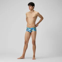 Slip de bain Hommes Allover Digital 14 cm pour Hommes Bleu picton/Jus de citron