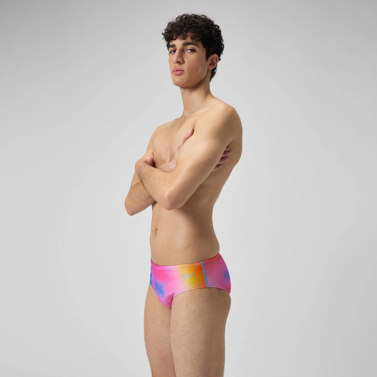 Slip de bain Hommes 8 cm Allover Digital pour Hommes Rose kiki/Jus de citron/Bleu picton
