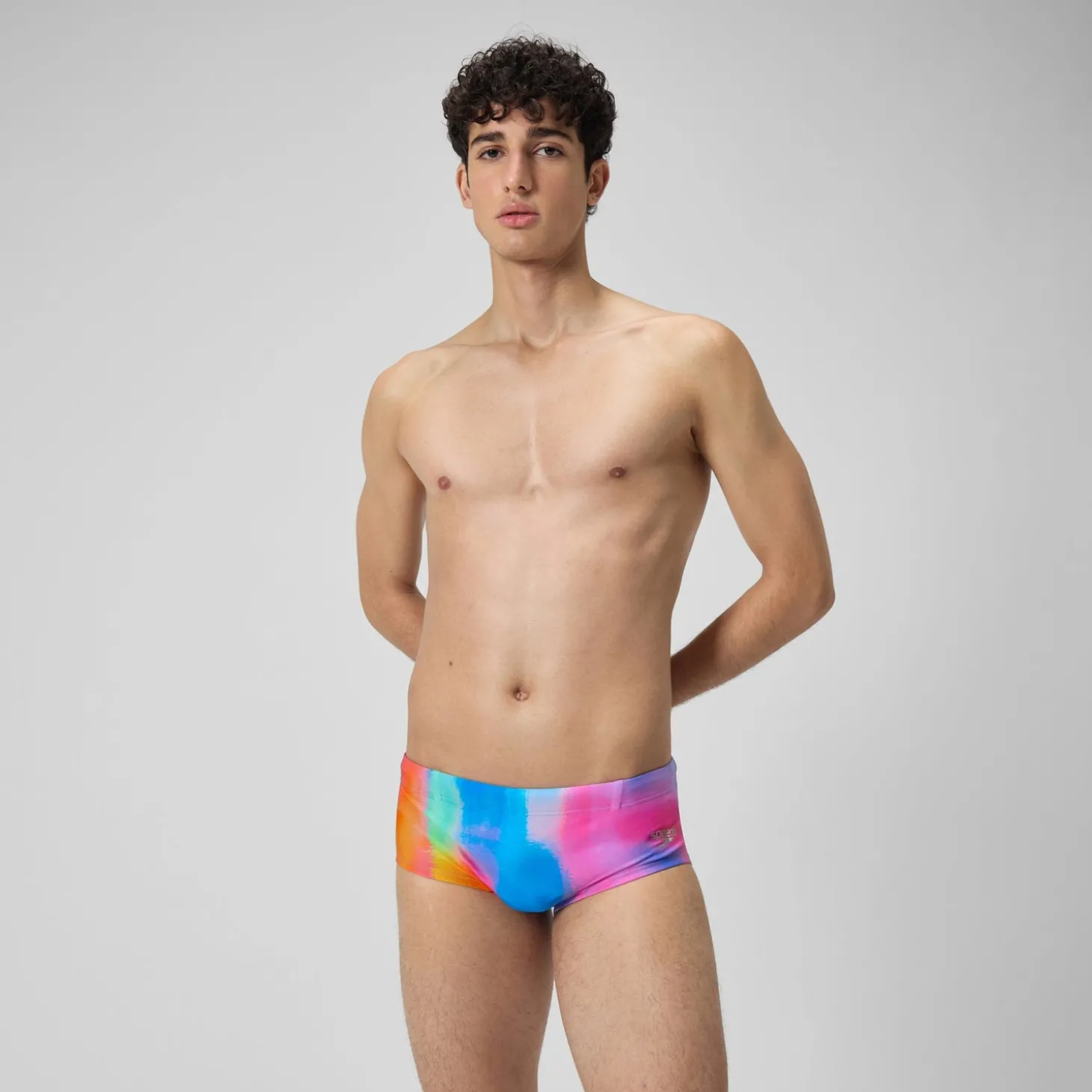 Slip de bain Hommes pour entraînement en club 13,5 cm Allover Rose kiki/Jus de citron/Bleu picton