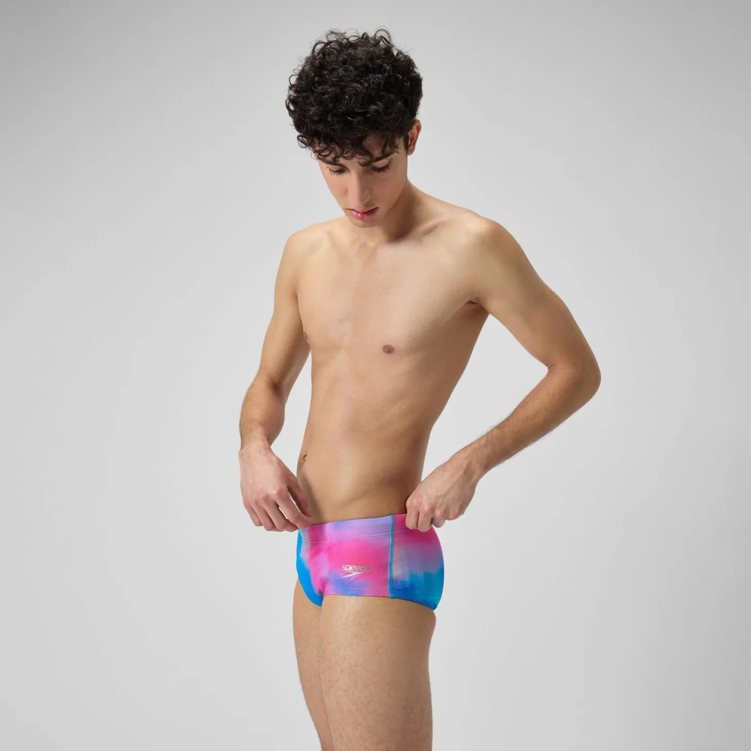 Slip de bain Hommes pour entraînement en club 13,5 cm Allover Rose kiki/Jus de citron/Bleu picton