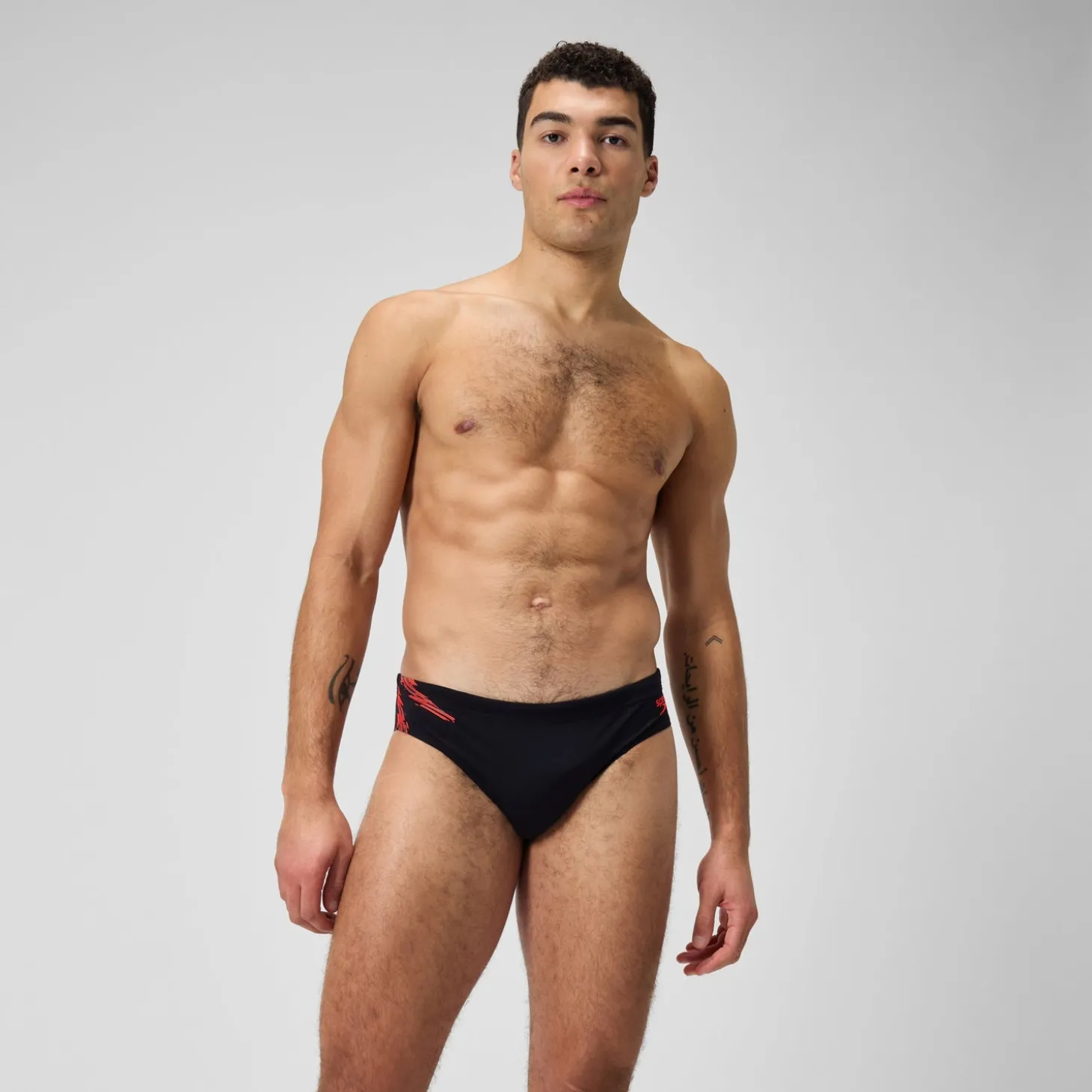 Slip de bain Hommes Tech Panel 7 cm pour Hommes Noir/Rouge sirène/Gris USA